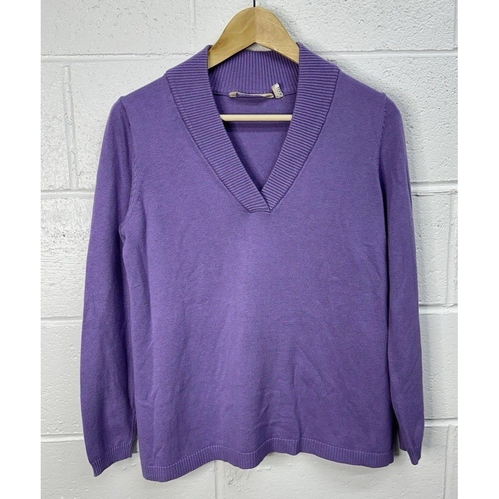 Soft Surroundings V-neck Sweater Purple Cotton Silk / Women's Petite Small